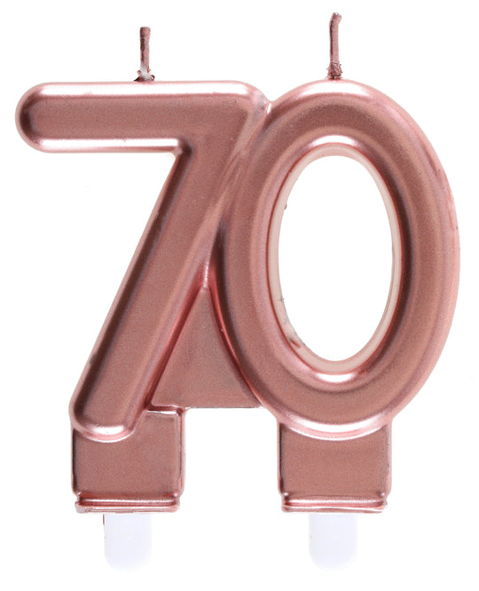 Bougie Exquise pour 70e Anniversaire - Esthétique Rose Gold Premium pour Célébrations Inoubliables