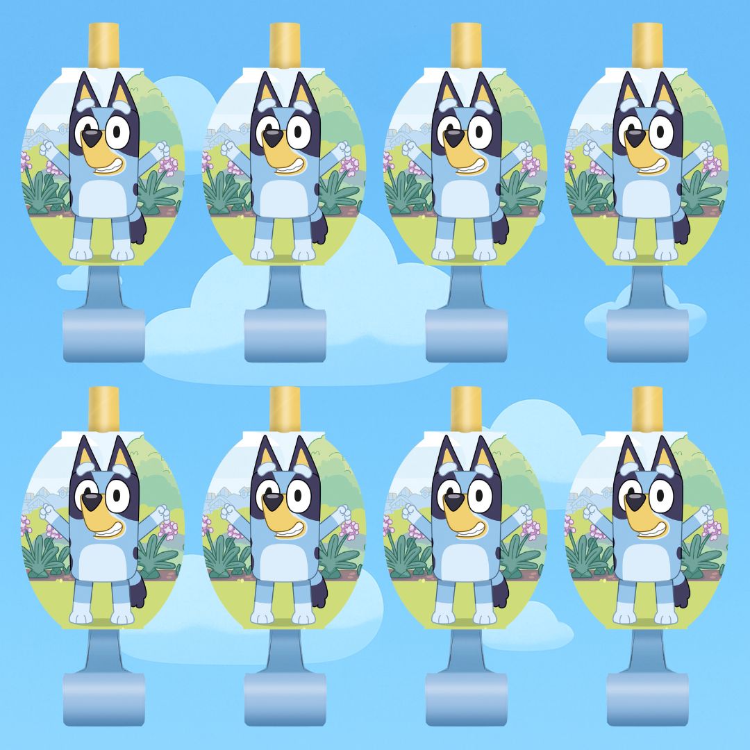 Bluey Party Bundle: 8 Blowouts & Hats - The Ultimate Celebration!