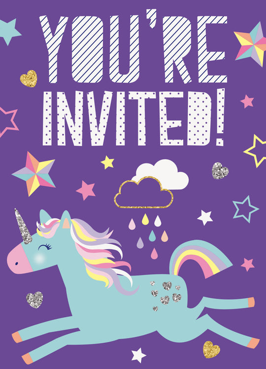 Magical Unicorn Invitation Cards - Easy Setup, Affordable Party Supplies Pack of 8