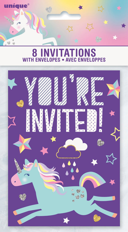Magical Unicorn Invitation Cards - Easy Setup, Affordable Party Supplies Pack of 8