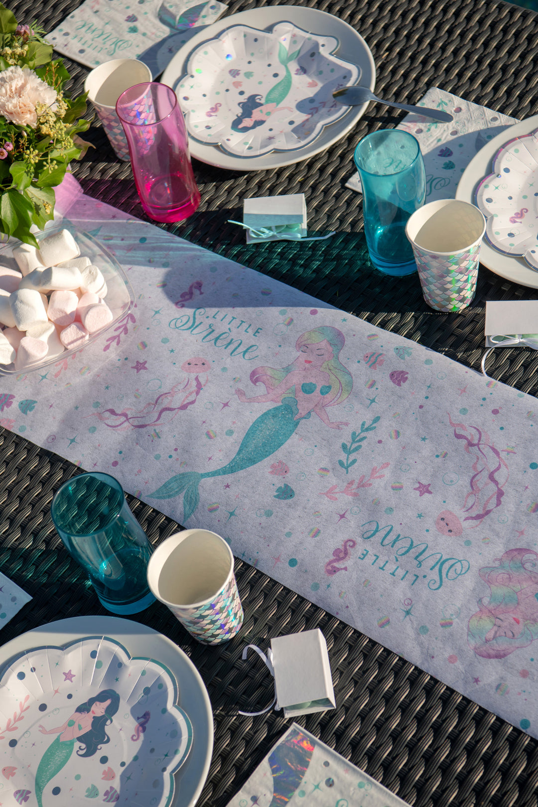 Chemins de Table Iridescente à Thème Sirène pour Anniversaires et Fêtes Élégantes