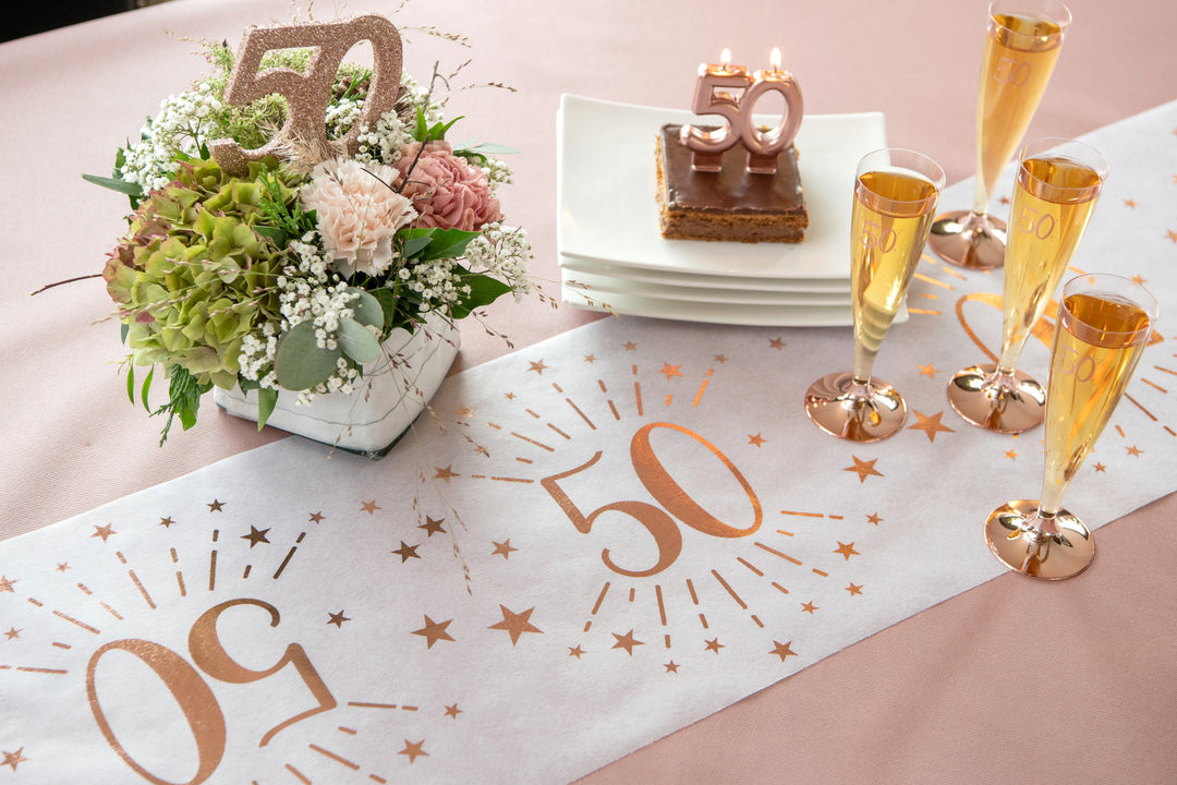 Elegant 50th Birthday Rose Gold Table Runner - Add a Touch of Glamour to Your Party!