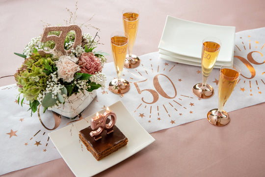 Elegant 50th Birthday Rose Gold Table Runner - Add a Touch of Glamour to Your Party!