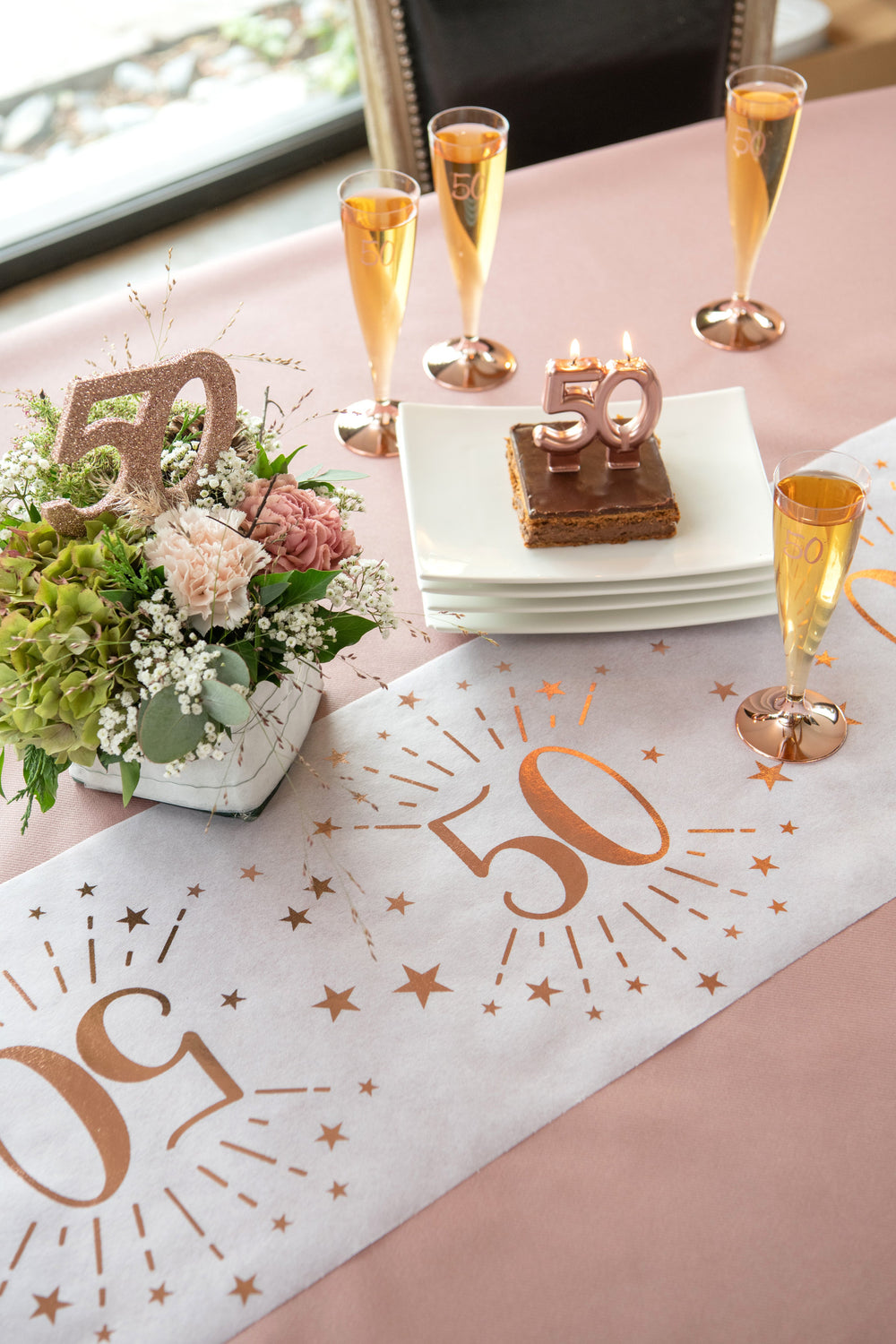 Elegant 80th Birthday Rose Gold Table Runner - Party Supplies with Trendsetting Style