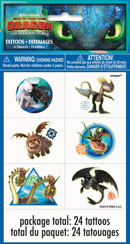 Pack Economique de 24 Tatouages How to Train Your Dragon - Installation Facile, Idéal pour Anniversaires!