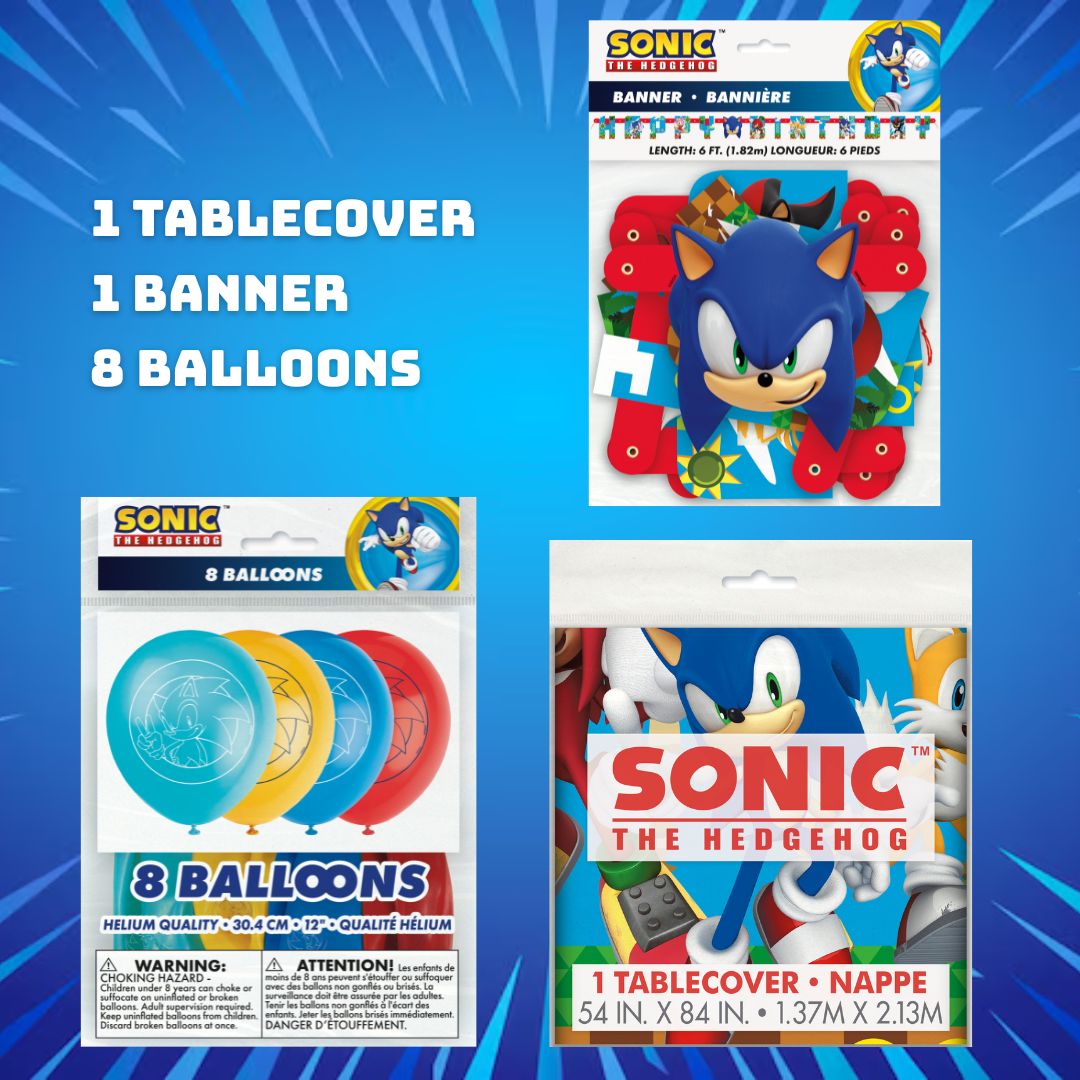 Prêt-à-fêter Sonic : Nappe, Bannière & Ballons - Plaisir Fou !
