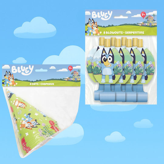 Bluey Party Bundle: 8 Blowouts & Hats - The Ultimate Celebration!