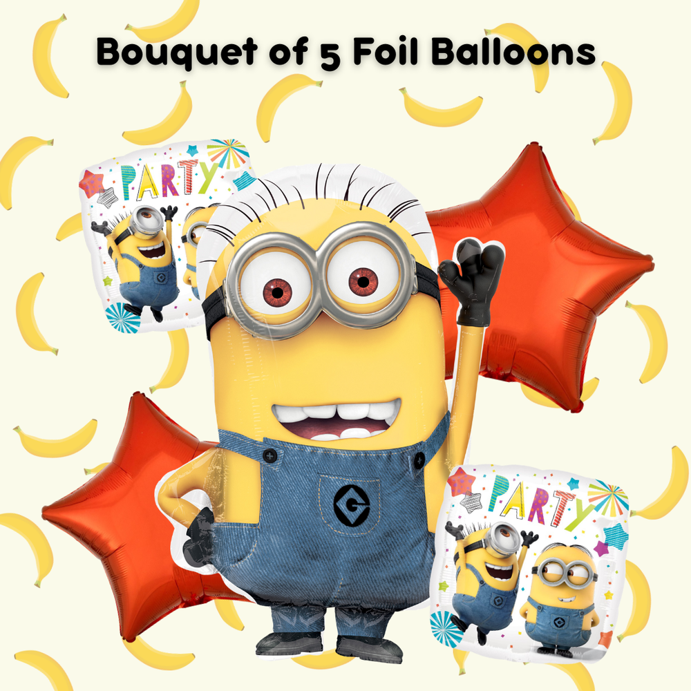 Minions Themed Balloon Bouquet: Set of 5 Foil Balloons