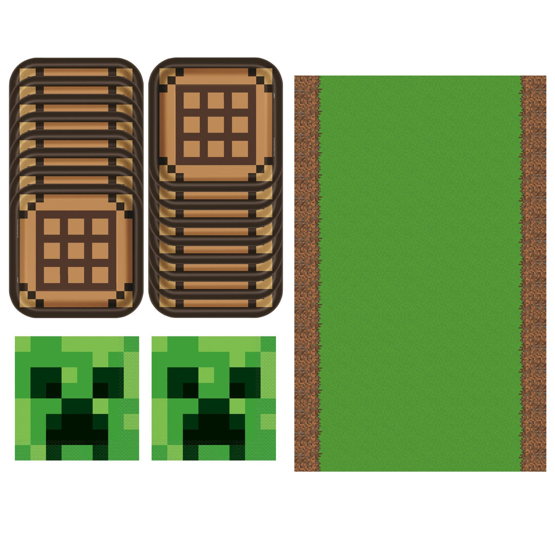 Minecraft Party Bundle: Plates, Napkins, Tablecloth - Ultimate Fun!