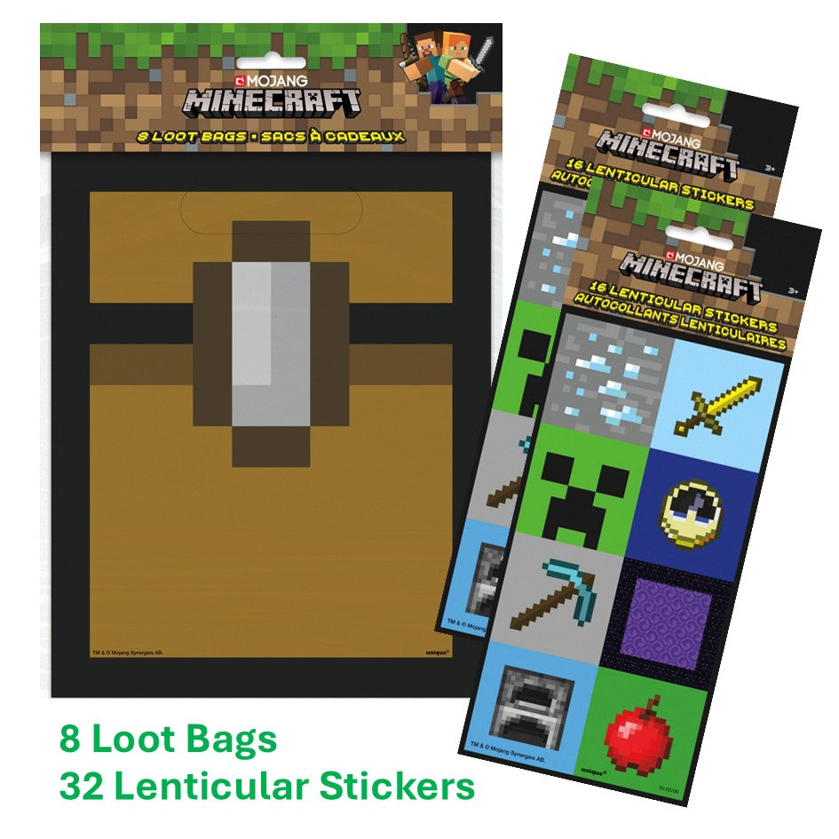 Minecraft Party Bundle: Stickers & Loot Bags - Ultimate Joy!