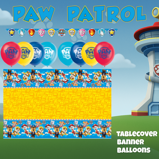 Paw Patrol Ultimate Party Bundle - Tablecloth, Banner, Balloons - Official Collection for Effortless Planning!