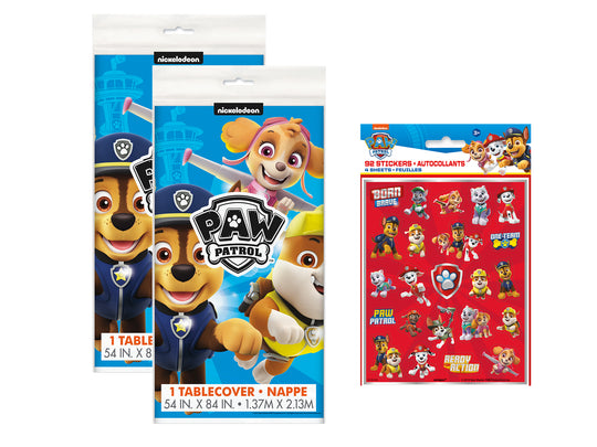 Paw Patrol Ultimate Party Bundle: Tablecloth & 92 Stickers - Effortless Fun!