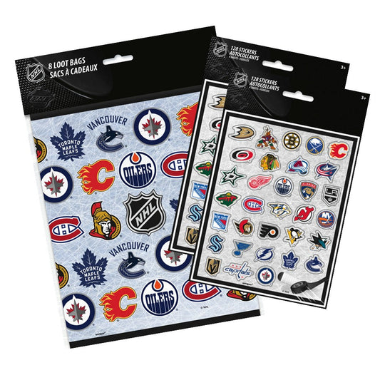 NHL Party Bundle: 128 Stickers & 8 Loot Bags - Ultimate Fun!