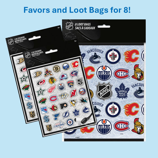 NHL Party Bundle: 128 Stickers & 8 Loot Bags - Ultimate Fun!
