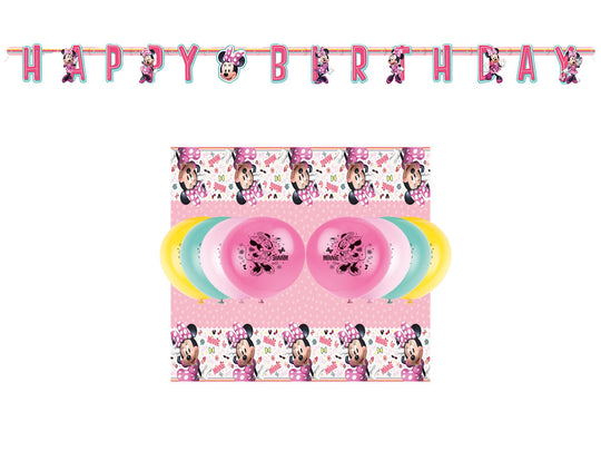 Pack Minnie Mouse Ultime: Nappe, Bannière, Ballons - Anniversaire/Fête Facile!