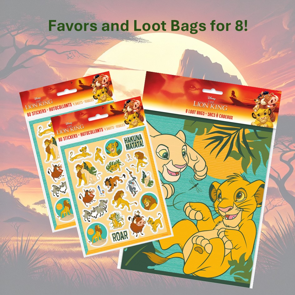 Lion King Party Bundle - 80 Stickers & 8 Loot Bags - Ultimate Fun!