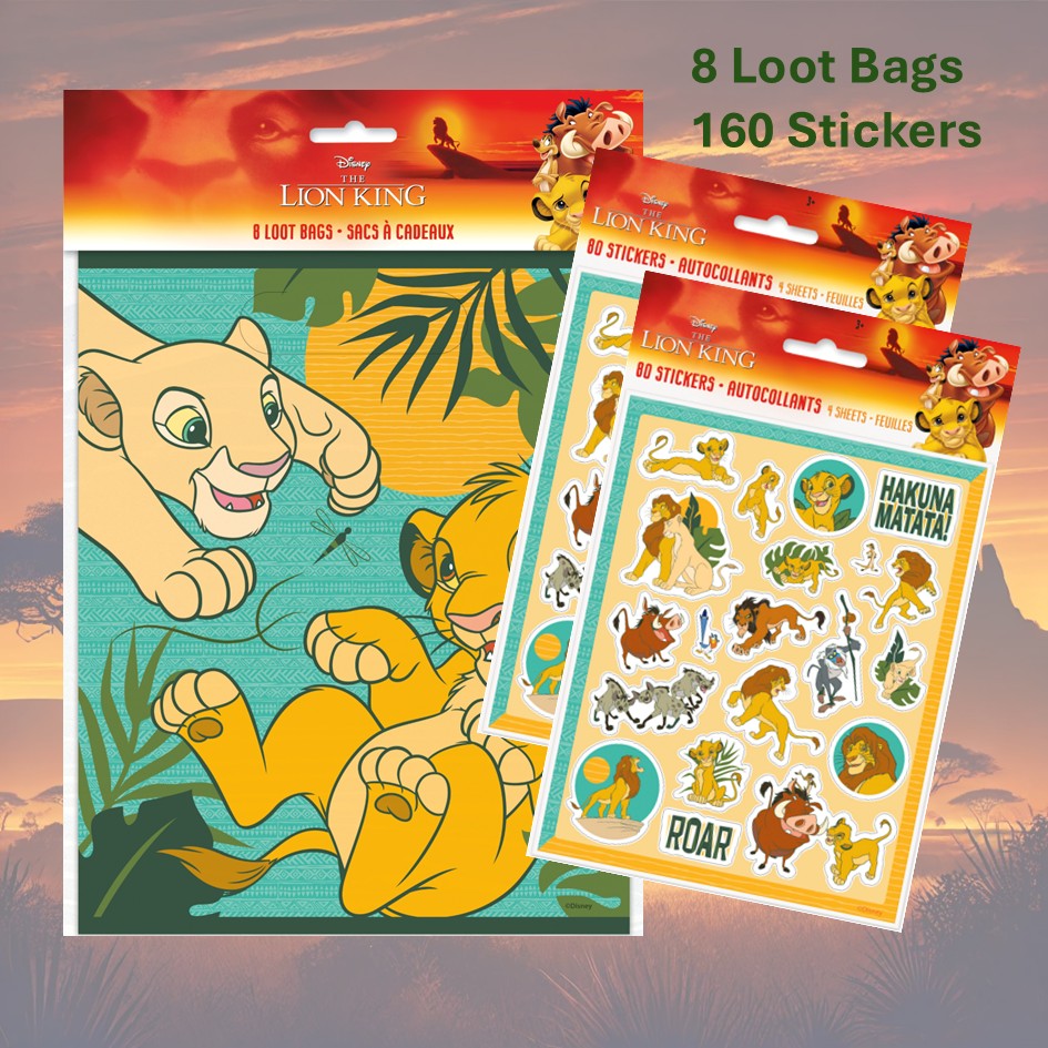 Lion King Party Bundle - 80 Stickers & 8 Loot Bags - Ultimate Fun!