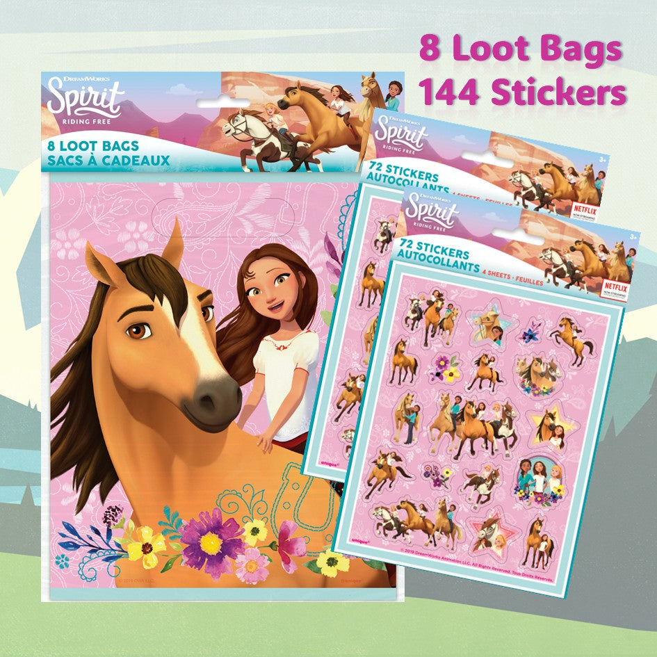 Spirit Riding Free Party Bundle - 80 Stickers & Loot Bags - Ultimate Fun!