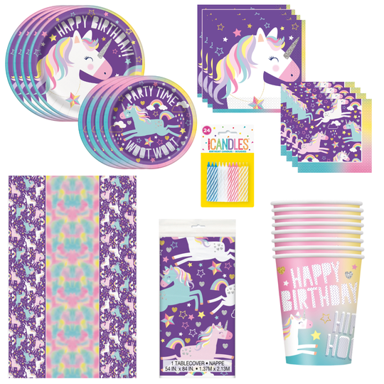 Unicorn Theme Party Pack - Complete Solution for 8 Guests - Official Licensed Bundle