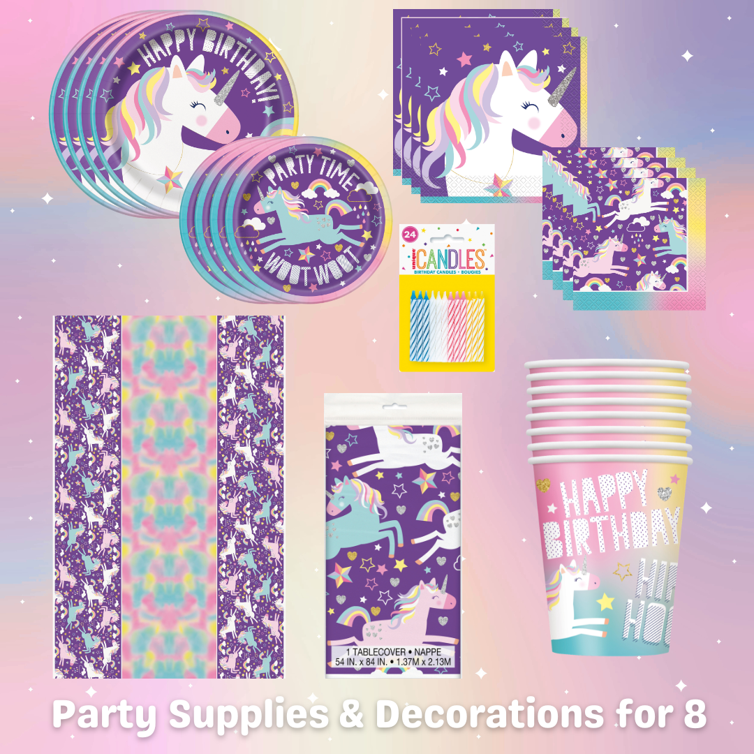 Unicorn Theme Party Pack - Complete Solution for 8 Guests - Official Licensed Bundle