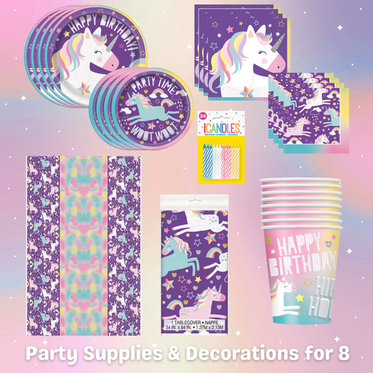 Unicorn Theme Party Pack - Complete Solution for 8 Guests - Official Licensed Bundle