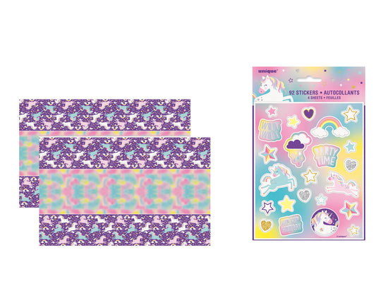 Unicorn Party Perfect Bundle: 94pcs Official Unicorn Tablecloth & Stickers Set - Instant Fun!