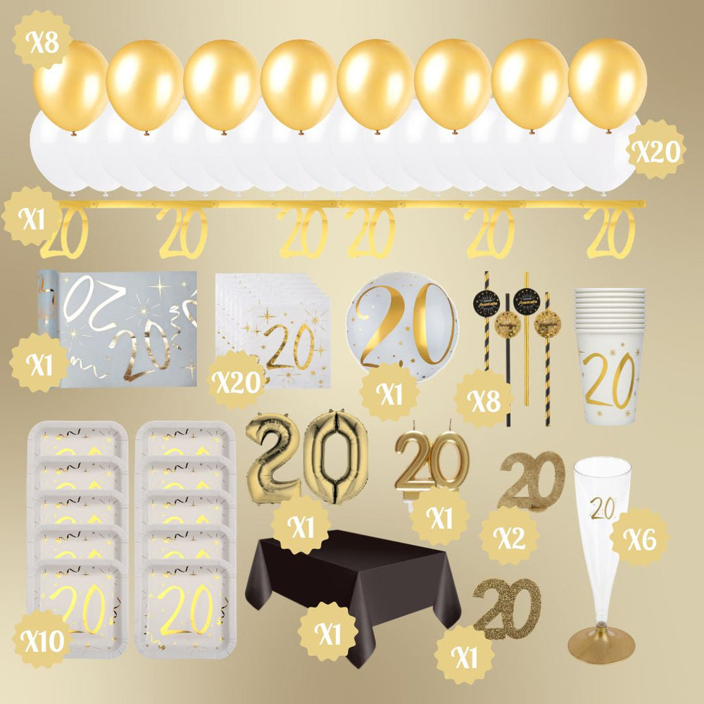 20th Birthday Gold Party Bundle - Effortless Celebration Awaits!