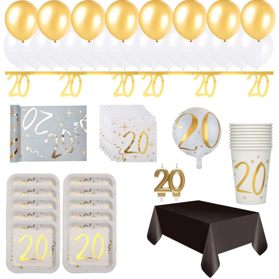 20th Birthday Gold Party Bundle - All You Need for Effortless Celebration!