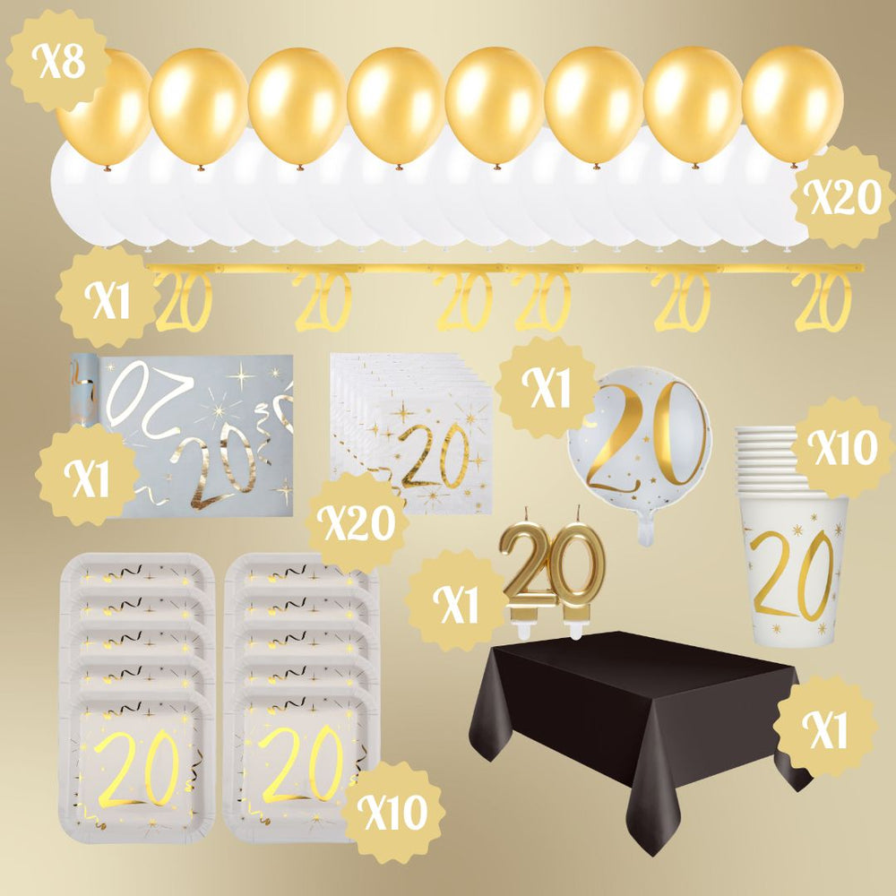 20th Birthday Gold Party Bundle - All You Need for Effortless Celebration!
