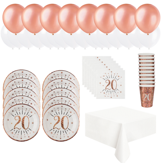 20th Birthday Rose Gold Party Supplies Bundle - Effortless Celebration!