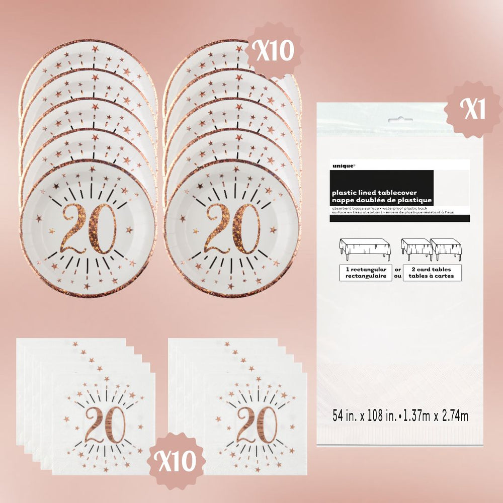 Rose Gold 20th Birthday Bundle: Complete Party Solution Awaits!