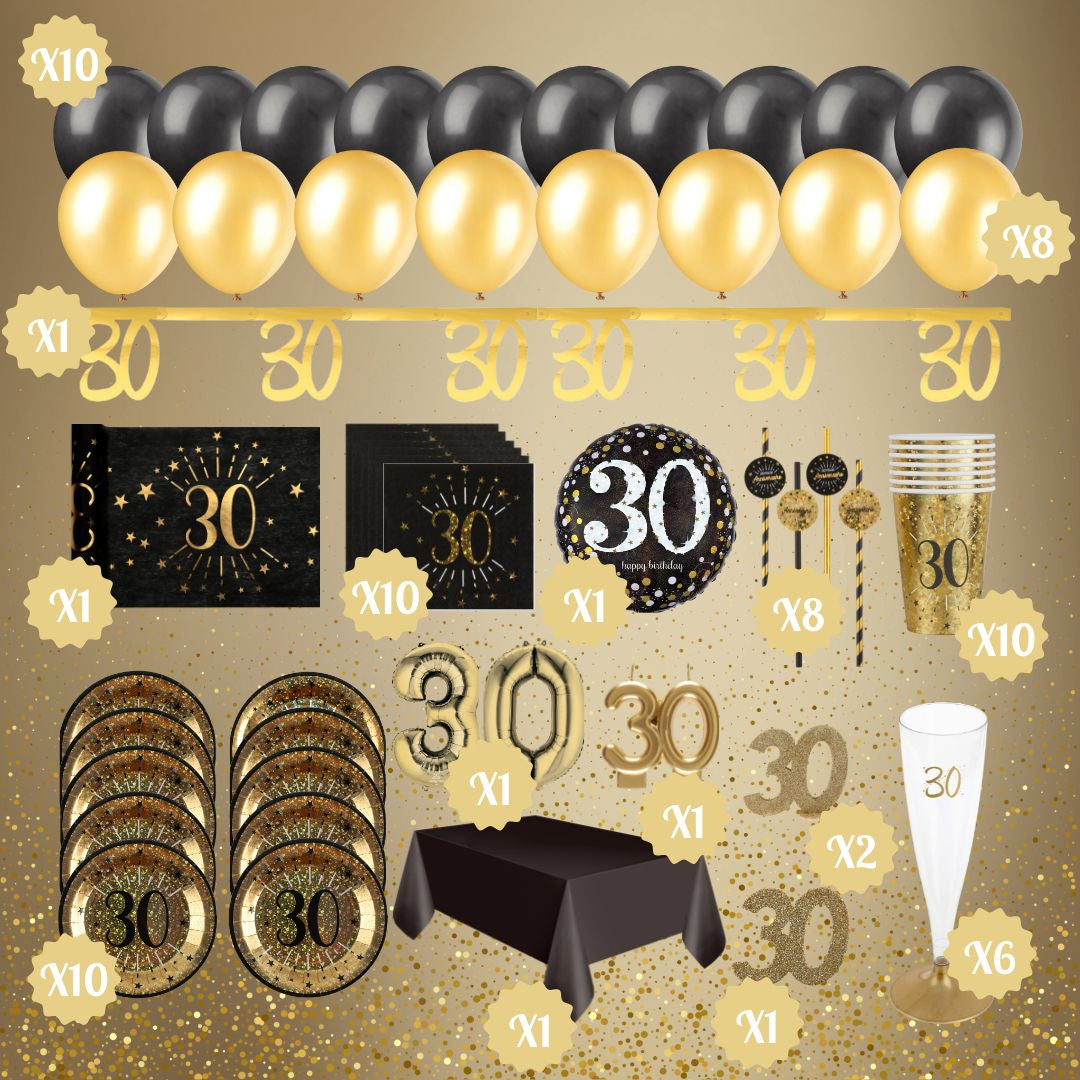 30th Birthday Party Bundle: All-in-One Gold Celebration Solution!
