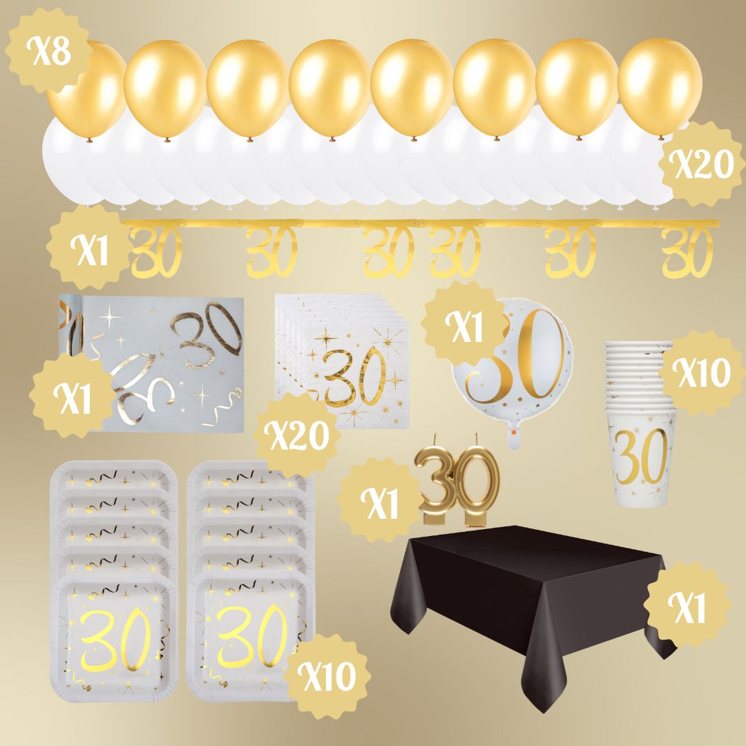 Ultimate 30th Birthday Gold Party Bundle - Effortless Celebration Awaits!