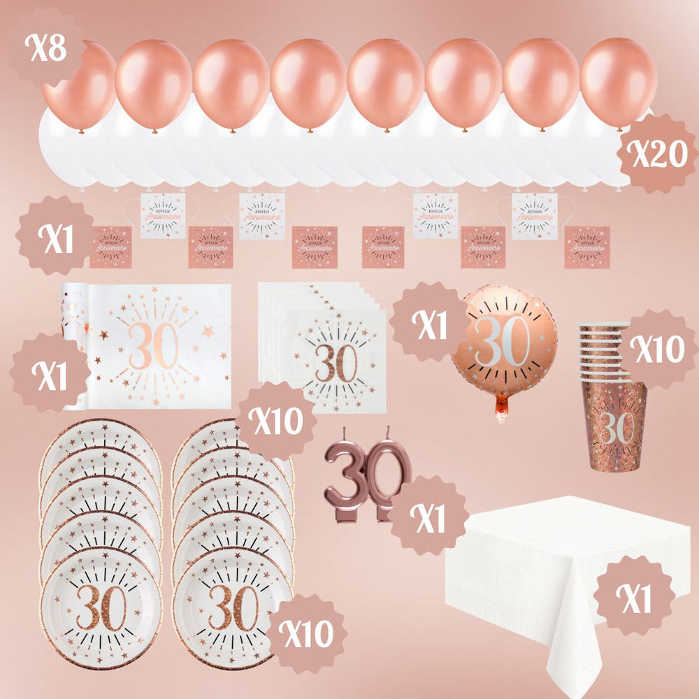 Rose Gold 30th Birthday Party Supplies Bundle - Effortless Celebration!