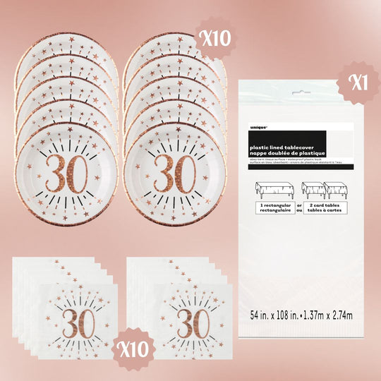 Rose Gold 30th Birthday Party Supplies Bundle - Effortless Celebration!