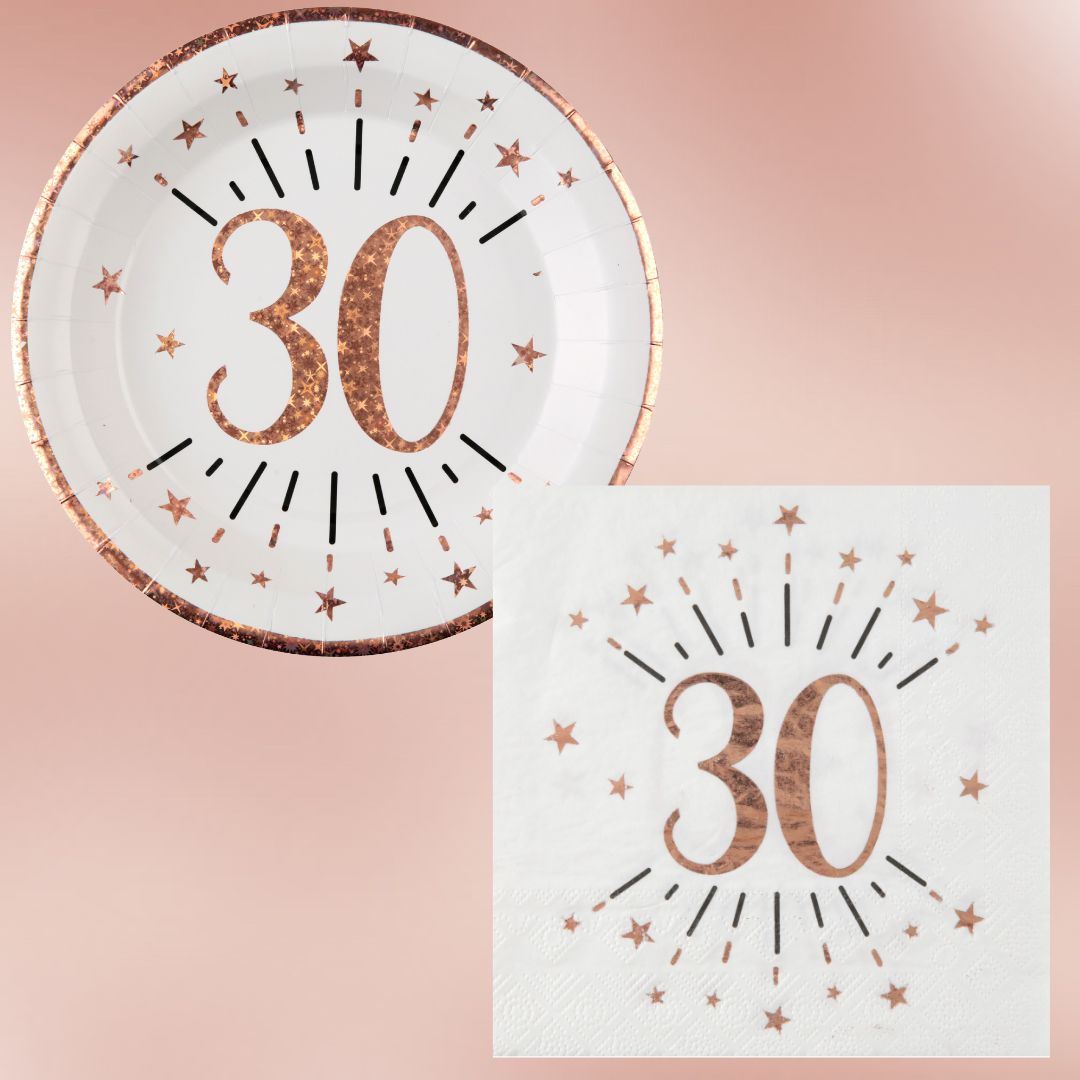 Rose Gold 30th Birthday Party Supplies Bundle - Effortless Celebration!