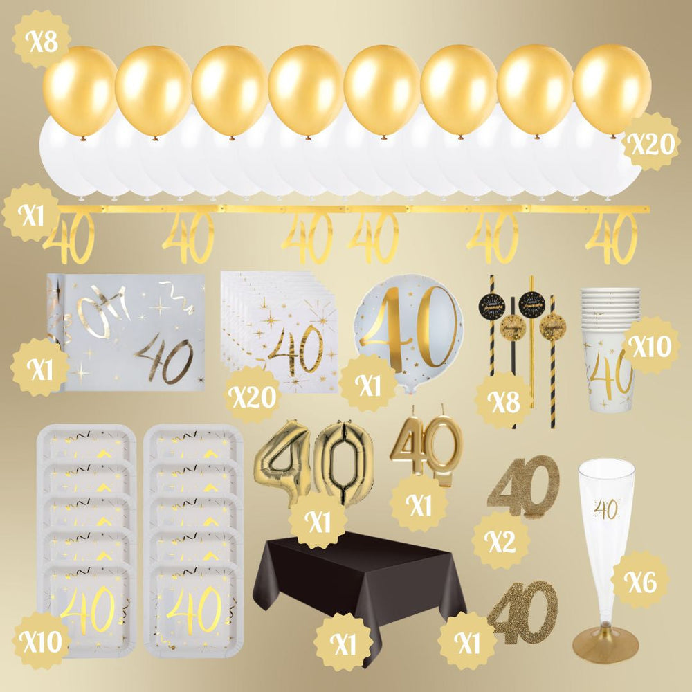 40th Birthday Party Bundle – Gold Décor & Effortless Celebration!