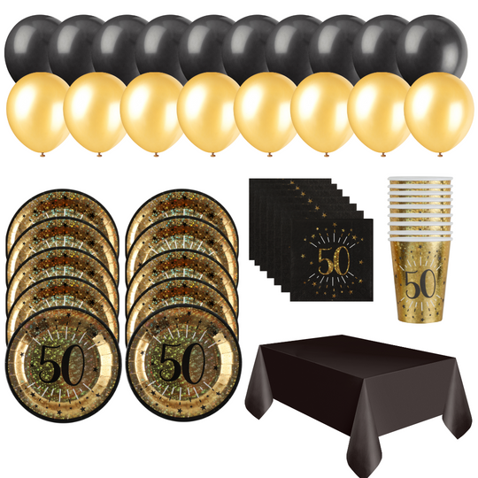 Shining Gold 50th Birthday Party Supplies Bundle - Effortless Joy!