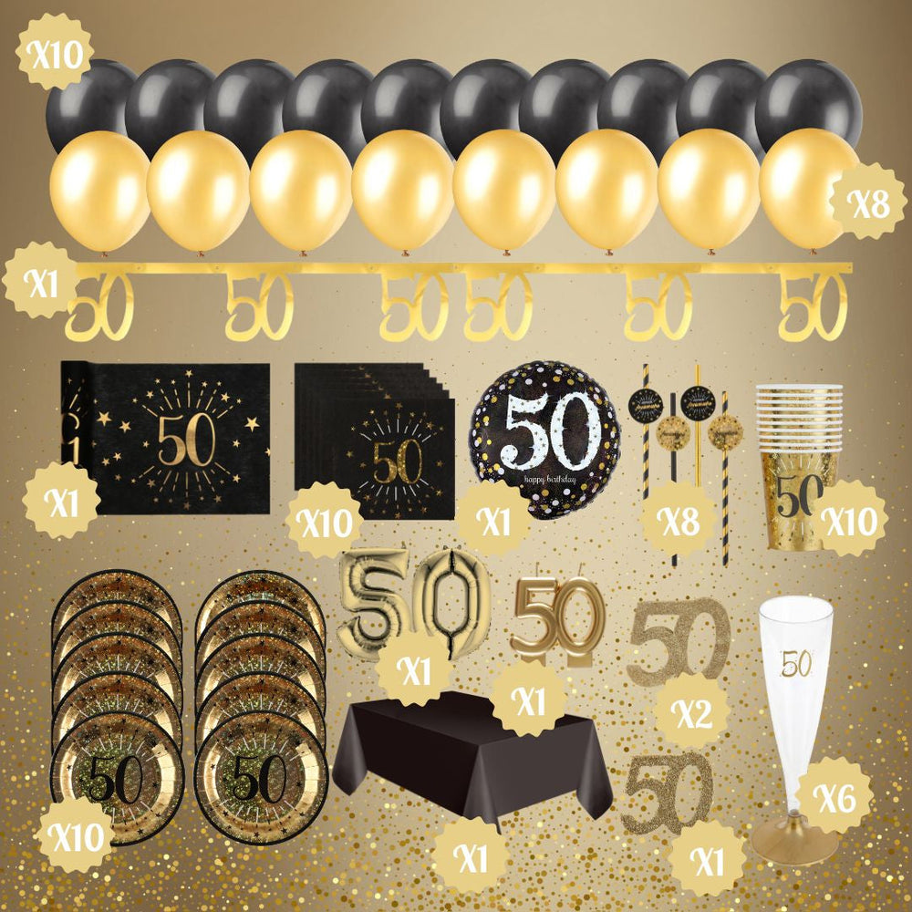 Shining Gold 50th Birthday Bundle - Ultimate Party Solution & Joy!