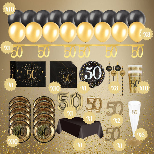 Shining Gold 50th Birthday Bundle - Ultimate Party Solution & Joy!