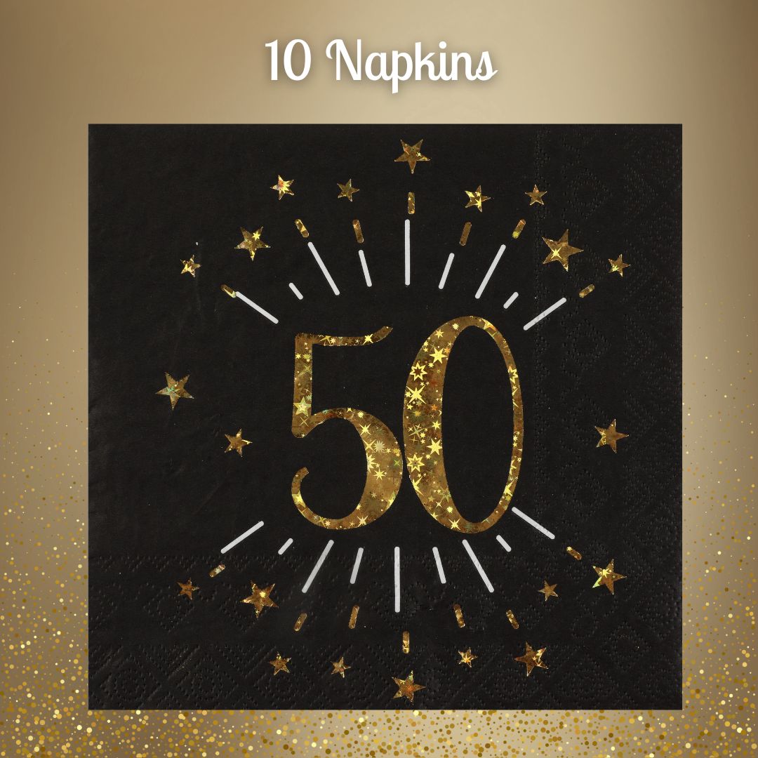 50th Birthday Party Supplies Bundle, Official Licensed, 21-Piece Party Solution, Gold Plates & Napkins with Black Tablecloth, Birthday Party Supplies, Unbeatable Value