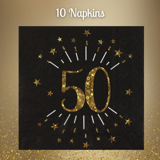 50th Birthday Party Supplies Bundle, Official Licensed, 21-Piece Party Solution, Gold Plates & Napkins with Black Tablecloth, Birthday Party Supplies, Unbeatable Value