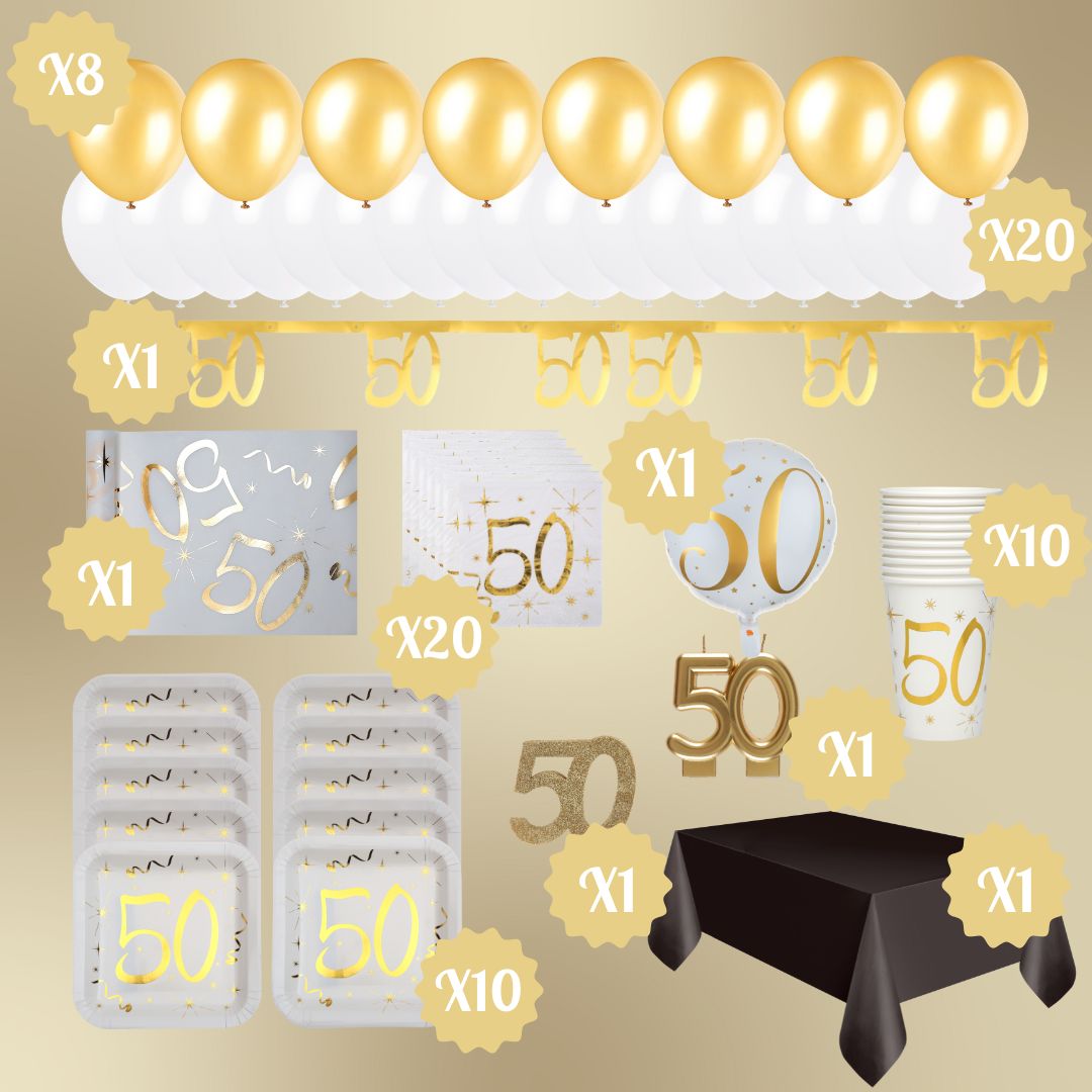**Golden 50th Birthday Party Supplies Bundle - Effortless Celebration Awaits!**