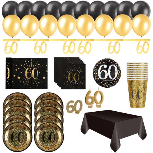 60th Birthday Party Supplies Bundle - Celebrate in Shining Gold!
