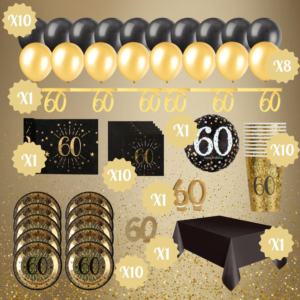 60th Birthday Party Supplies Bundle - Celebrate in Shining Gold!