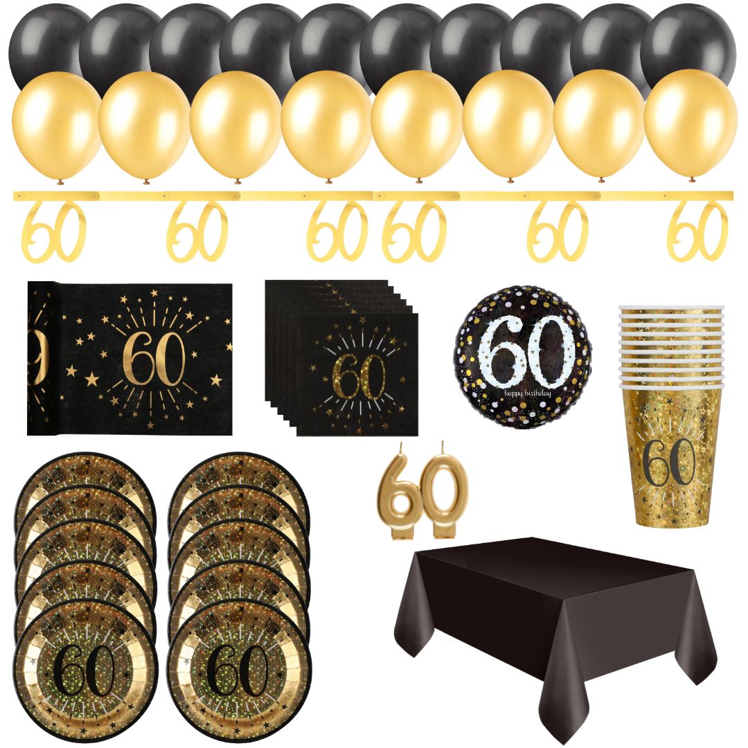 60th Birthday Celebration Bundle: Gold Party Supplies - Effortless Joy!