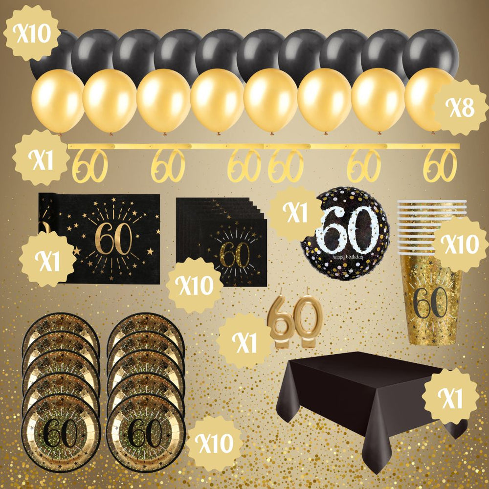 60th Birthday Celebration Bundle: Gold Party Supplies - Effortless Joy!