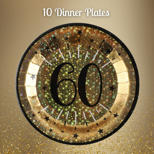 60th Birthday Party Supplies Bundle, Official Licensed, Gold Plates, Napkins & Black Tablecloth, 21pc Party Solution, Unbeatable Value for Birthday Celebrations, Party Supplies Set