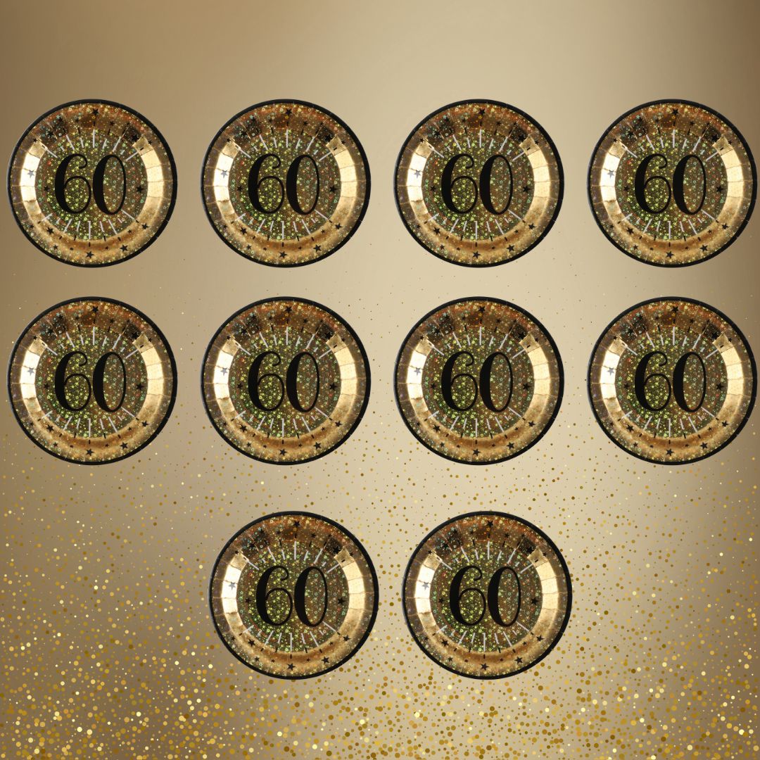 60th Birthday Party Supplies Bundle, Official Licensed, Gold Plates, Napkins & Black Tablecloth, 21pc Party Solution, Unbeatable Value for Birthday Celebrations, Party Supplies Set