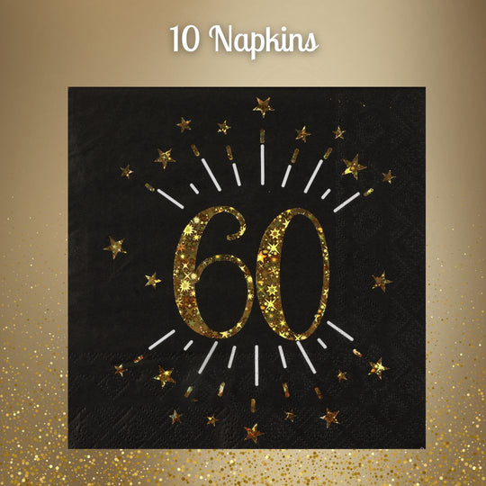 60th Birthday Party Supplies Bundle, Official Licensed, Gold Plates, Napkins & Black Tablecloth, 21pc Party Solution, Unbeatable Value for Birthday Celebrations, Party Supplies Set